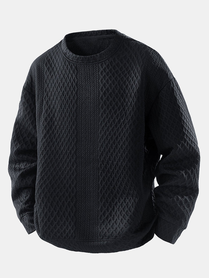 Relax Fit Geometric Jacquard Crew Neck Sweatshirt