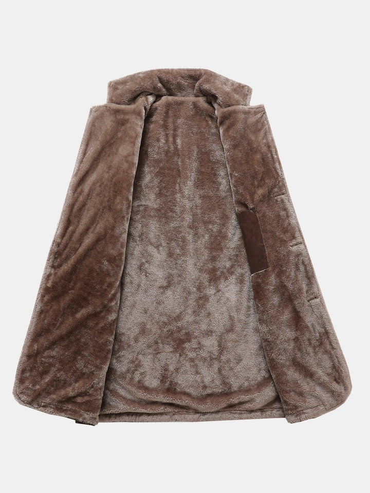 Faux Fur Lined Long Line PU Leather Coat