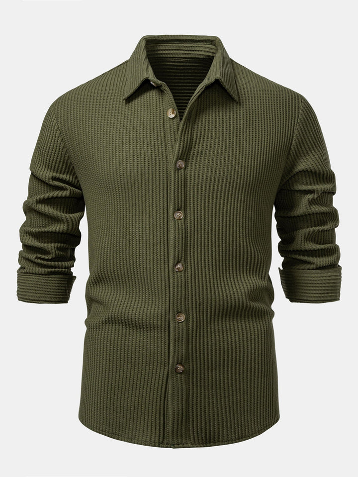 Long Sleeved Waffle Button Up Shirt