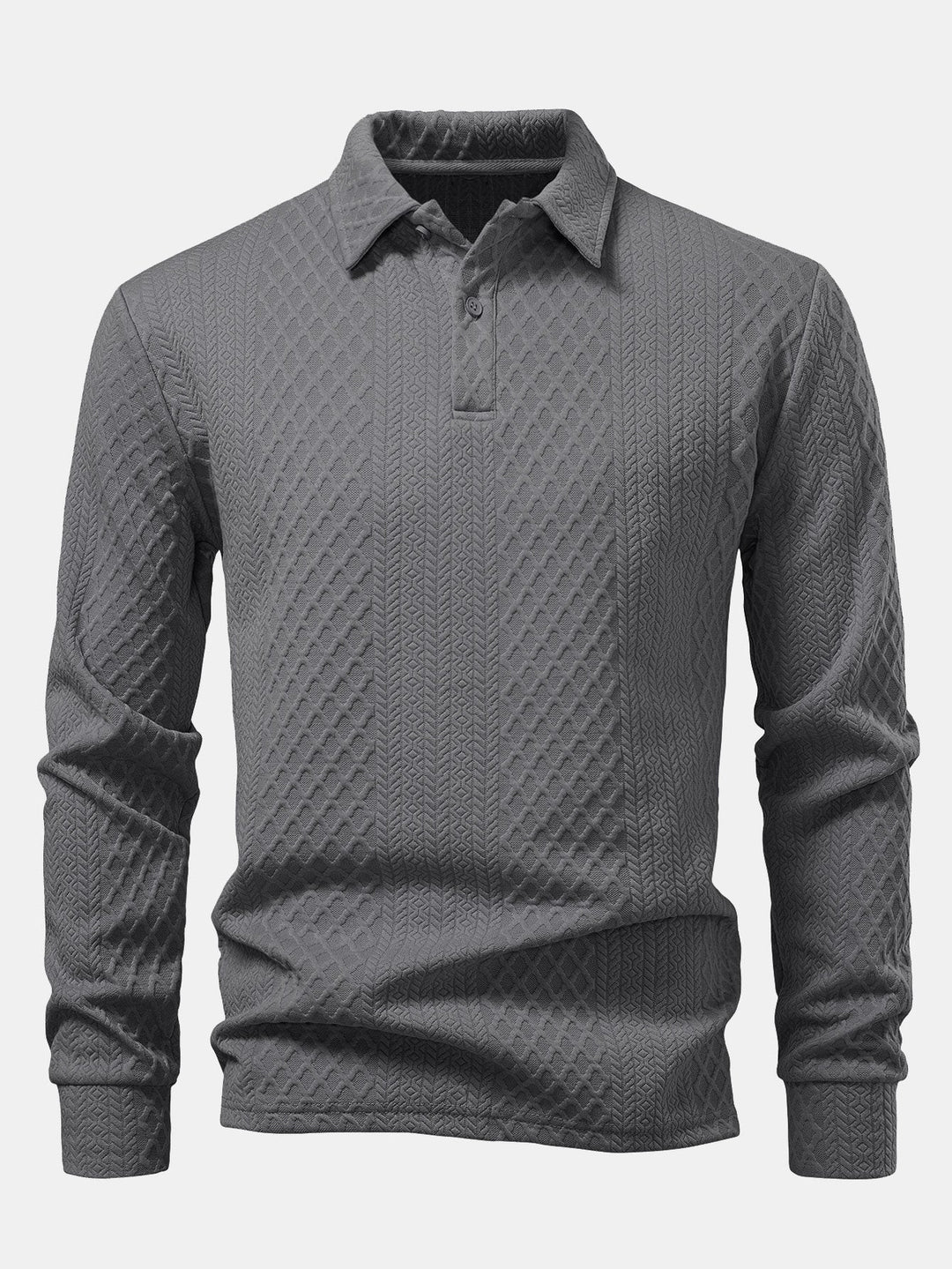 Long Sleeve Geometric Jacquard Polo Shirt