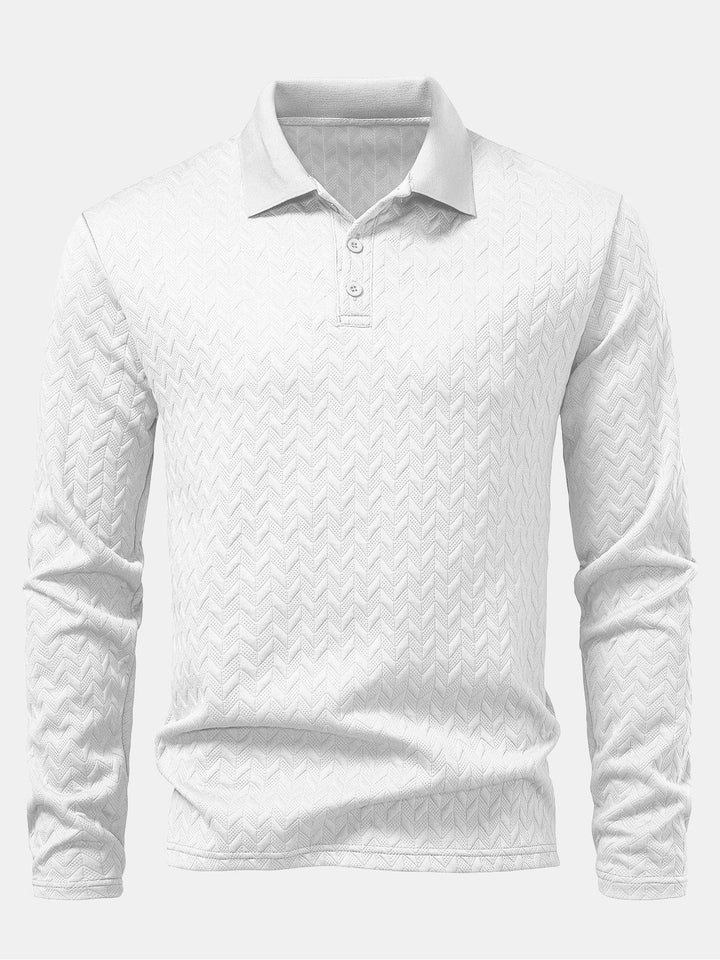 Long Sleeve Wave Jacquard Polo Shirt