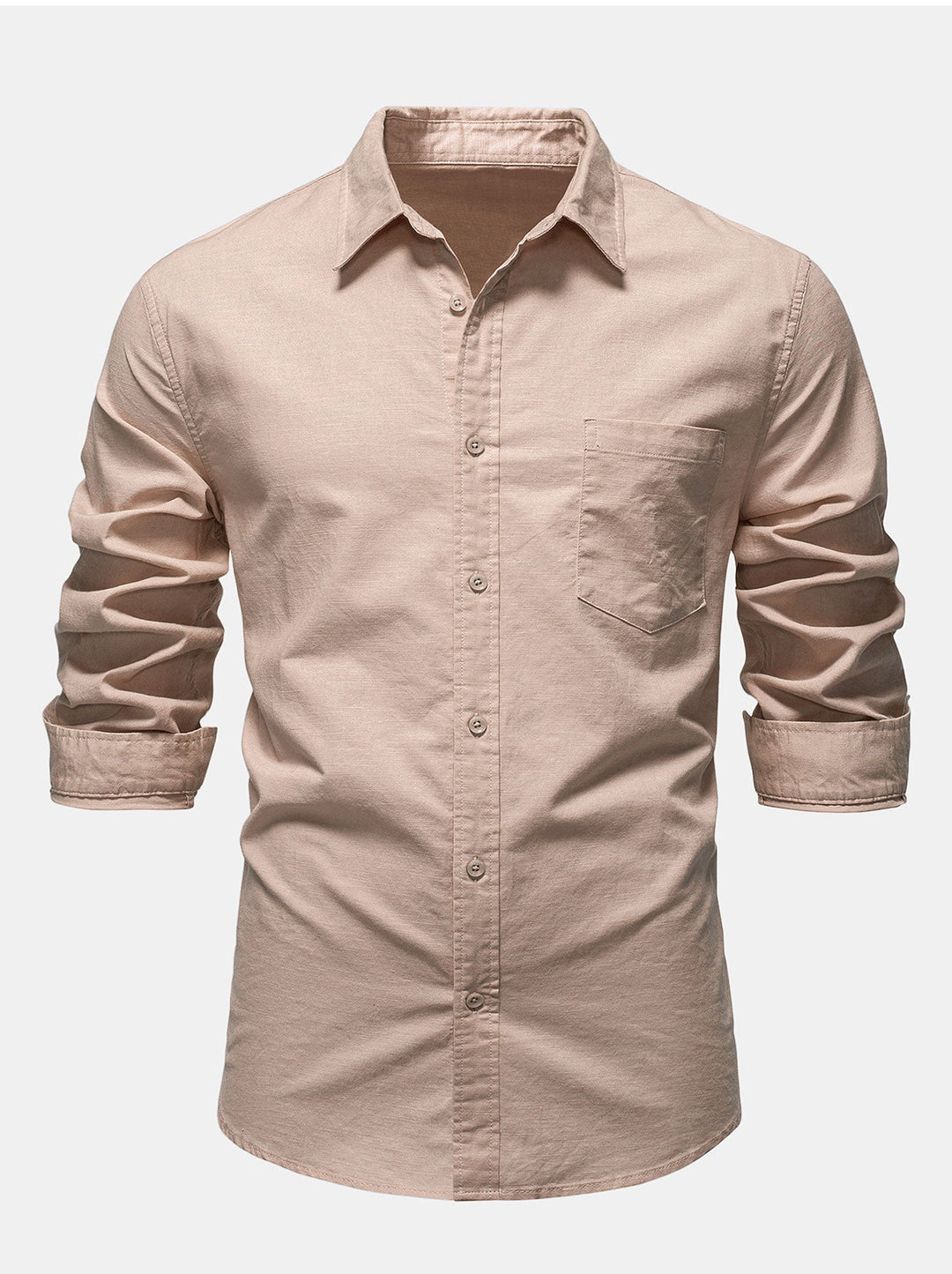 Long Sleeve Linen Cotton Blend Shirt With Pocket
