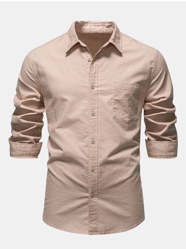 Long Sleeve Linen Cotton Blend Shirt With Pocket