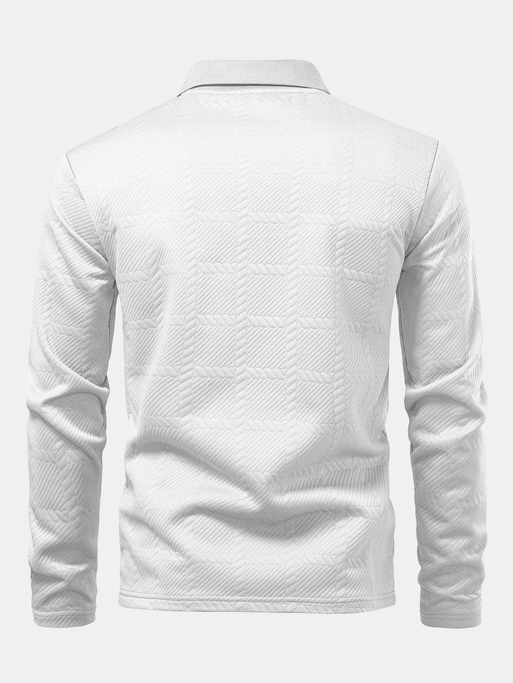 Long Sleeve Plaid Jacquard Polo Shirt