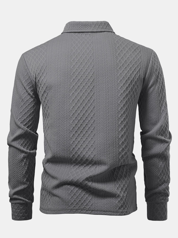 Long Sleeve Geometric Jacquard Polo Shirt