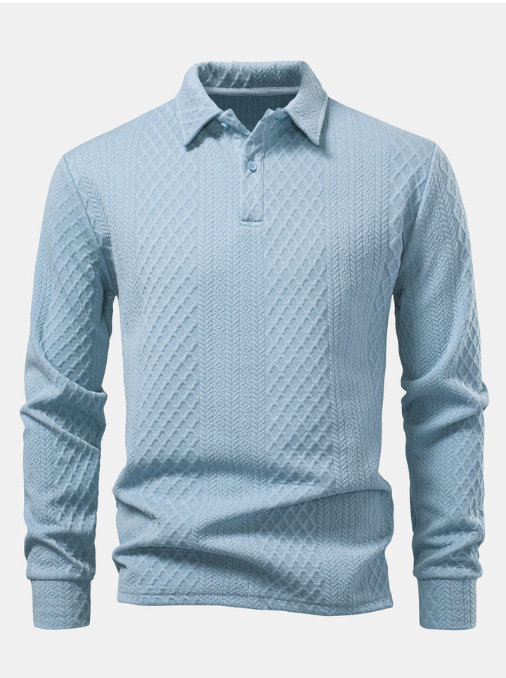 Long Sleeve Geometric Jacquard Polo Shirt