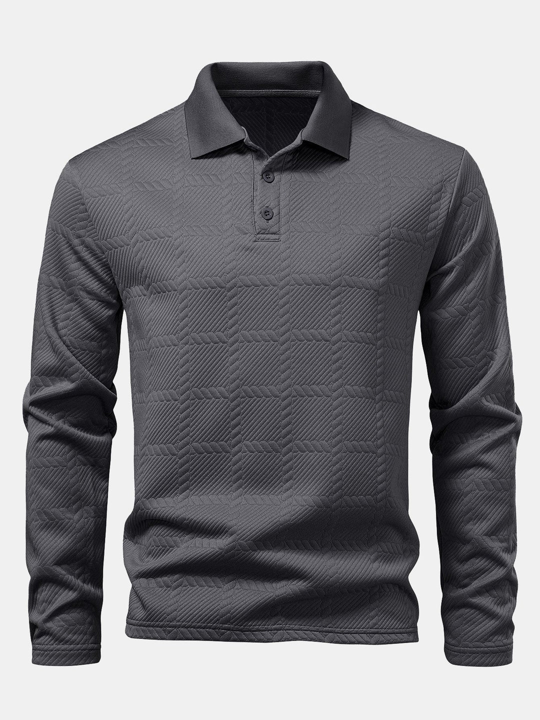 Long Sleeve Plaid Jacquard Polo Shirt