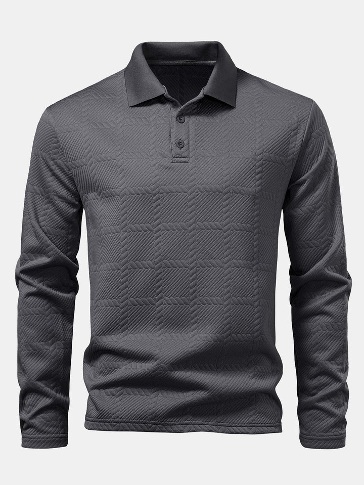Long Sleeve Plaid Jacquard Polo Shirt