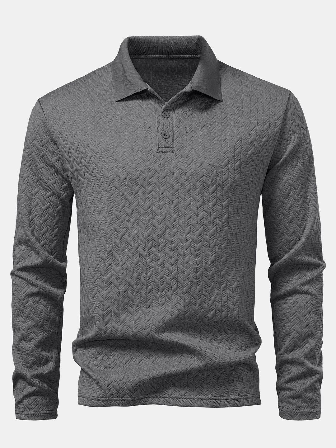 Long Sleeve Wave Jacquard Polo Shirt