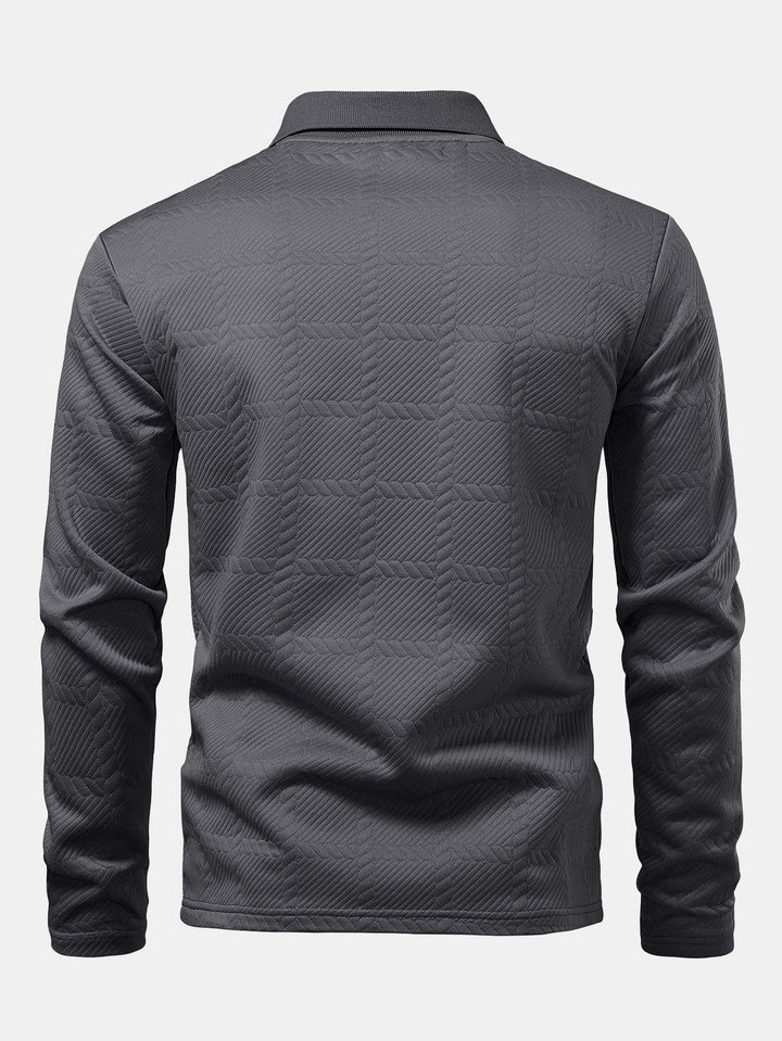 Long Sleeve Plaid Jacquard Polo Shirt