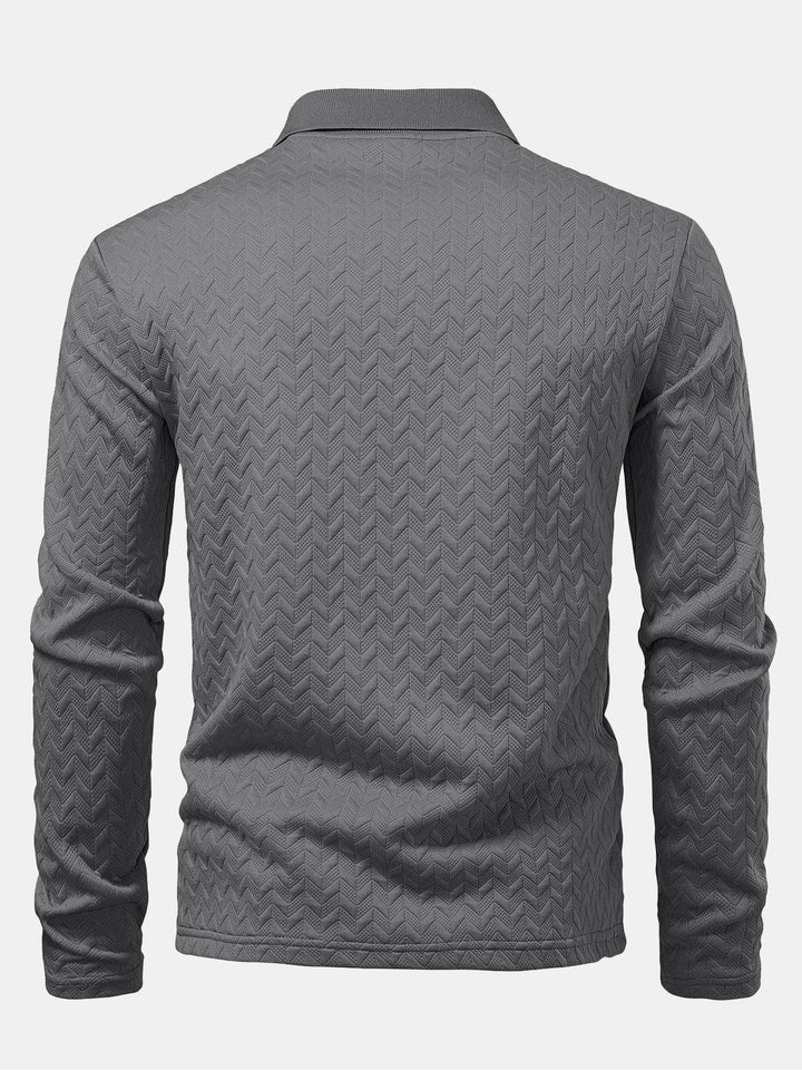 Long Sleeve Wave Jacquard Polo Shirt