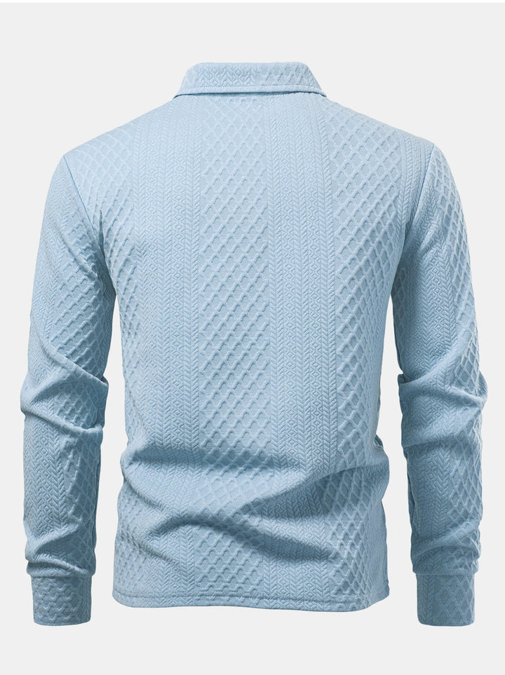 Long Sleeve Geometric Jacquard Polo Shirt