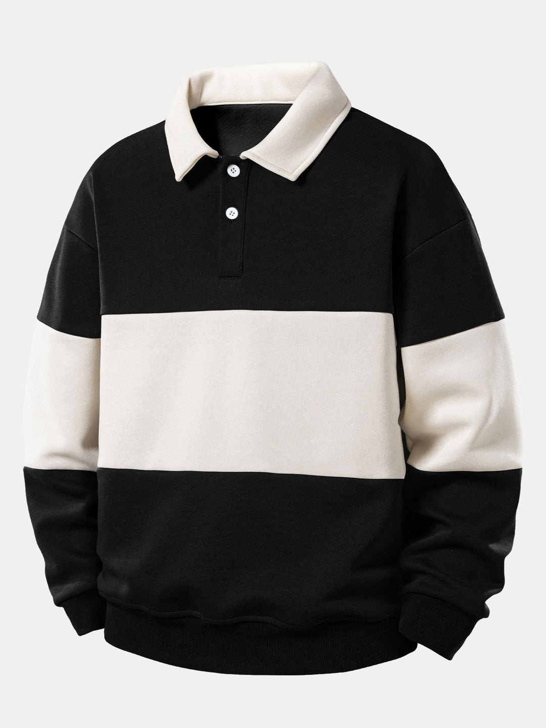 Relax Fit Color Block Polo Collar Sweatshirt