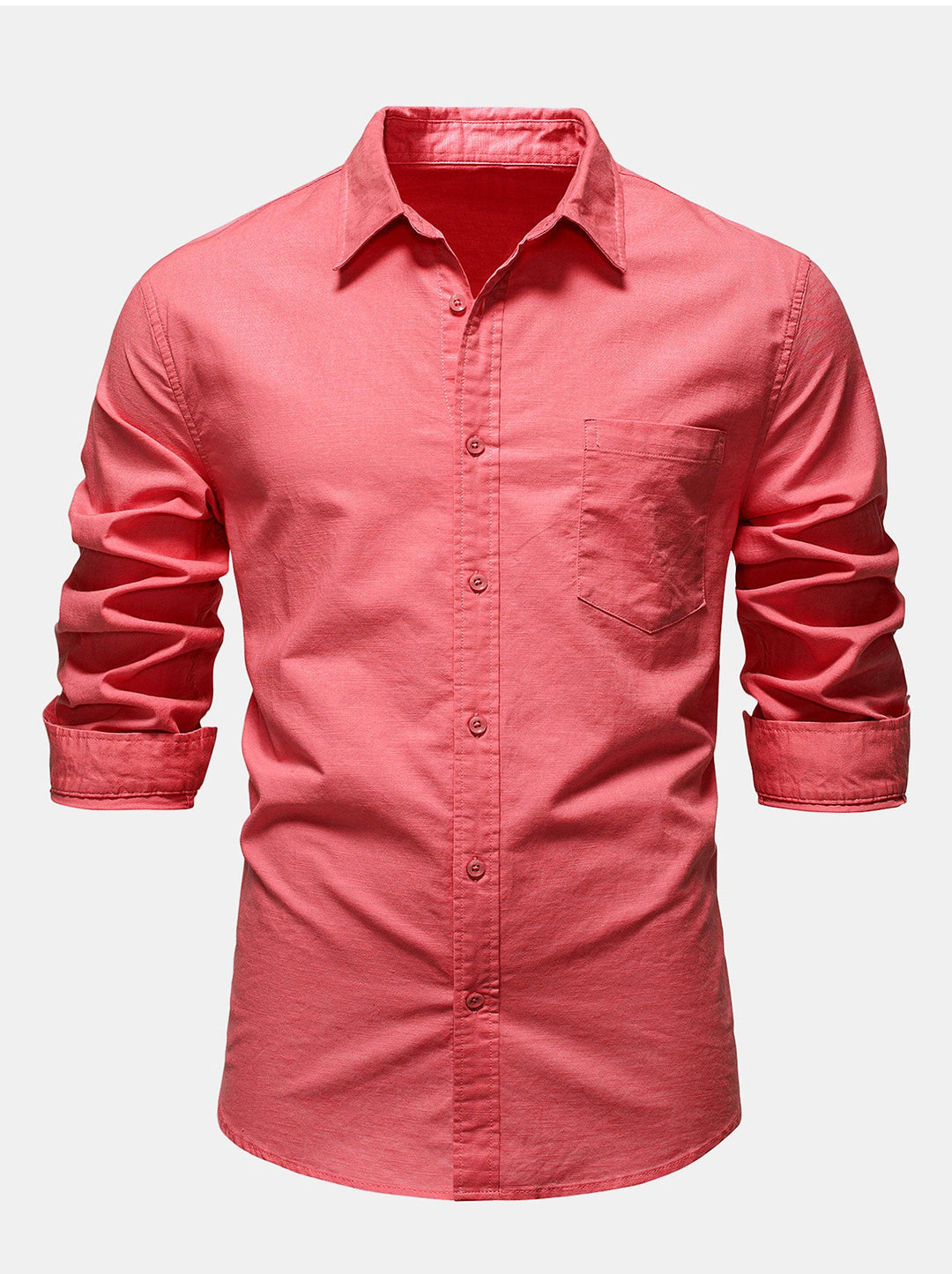 Long Sleeve Linen Cotton Blend Shirt With Pocket