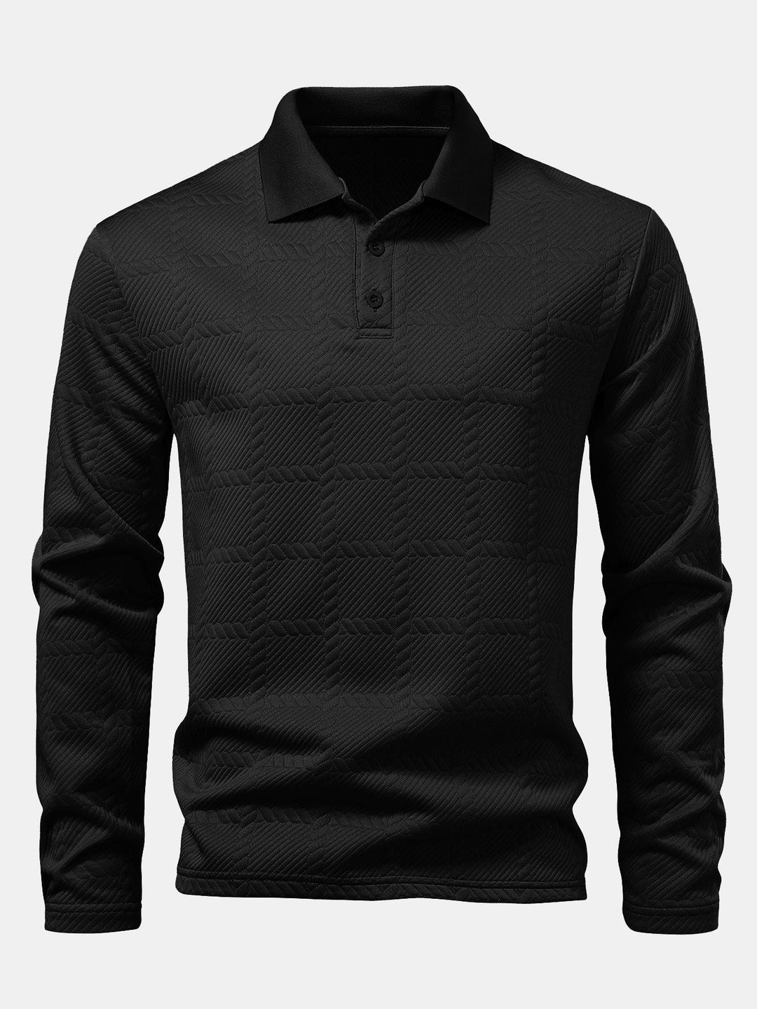 Long Sleeve Plaid Jacquard Polo Shirt
