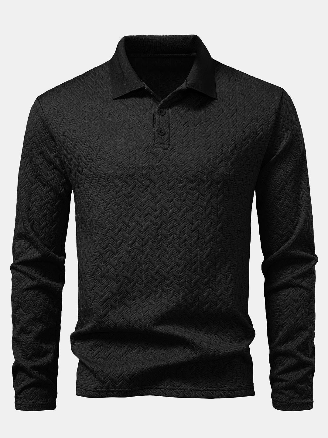 Long Sleeve Wave Jacquard Polo Shirt