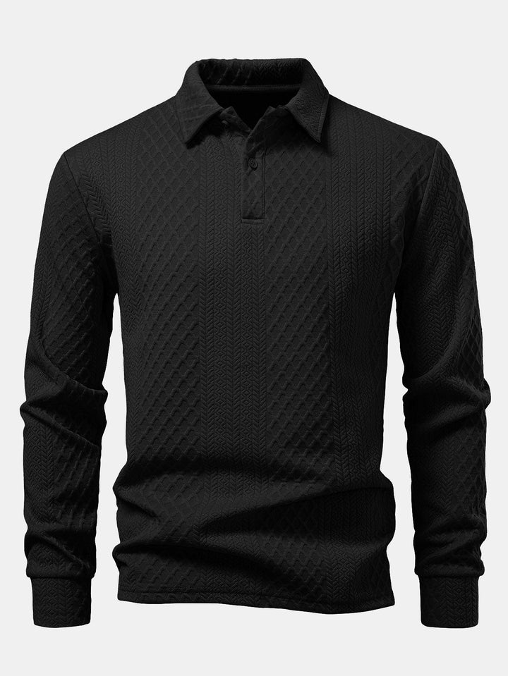 Long Sleeve Geometric Jacquard Polo Shirt