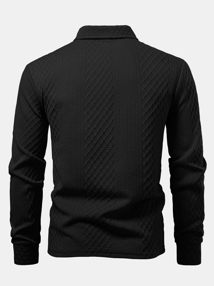 Long Sleeve Geometric Jacquard Polo Shirt
