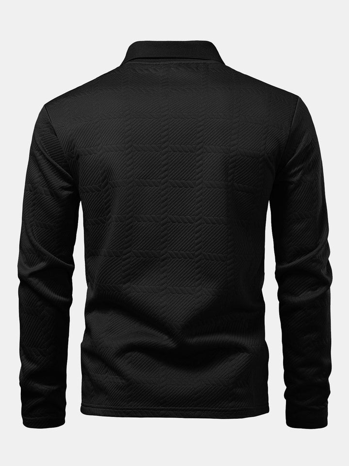 Long Sleeve Plaid Jacquard Polo Shirt