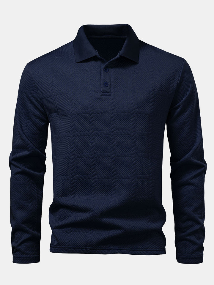 Long Sleeve Plaid Jacquard Polo Shirt