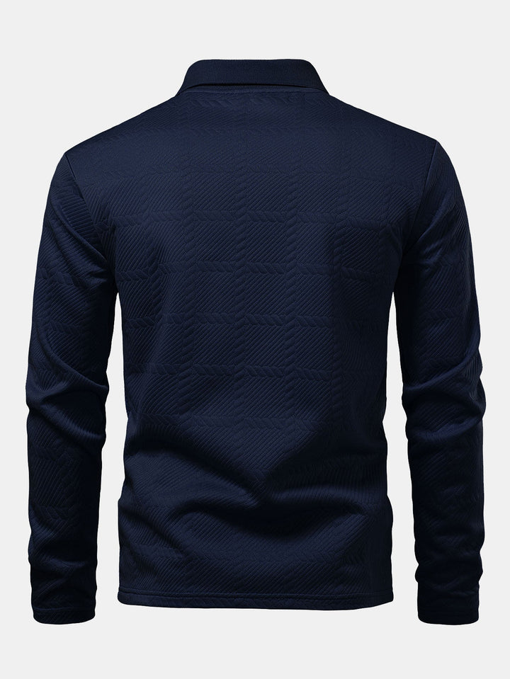 Long Sleeve Plaid Jacquard Polo Shirt