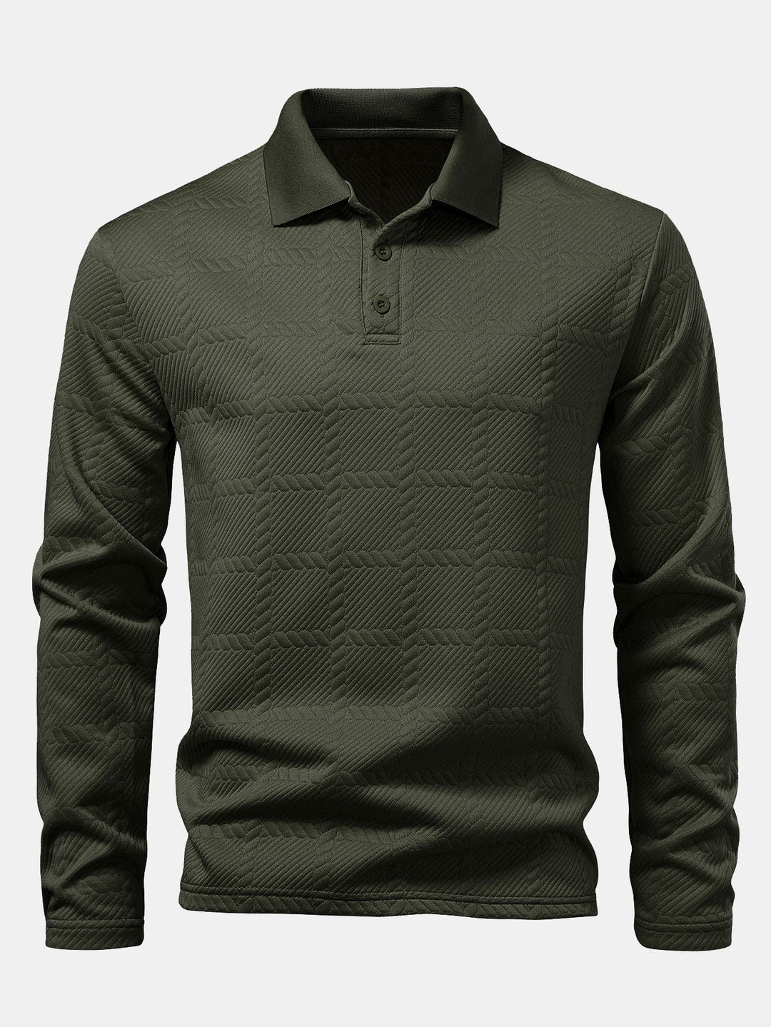 Long Sleeve Plaid Jacquard Polo Shirt
