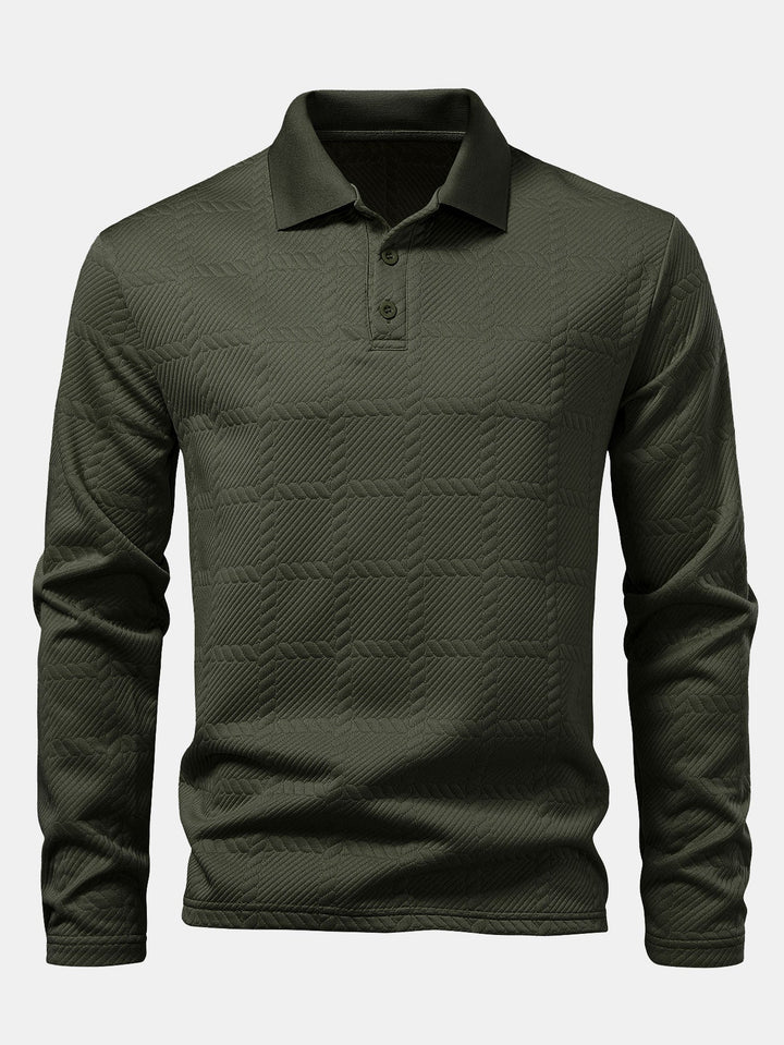 Long Sleeve Plaid Jacquard Polo Shirt