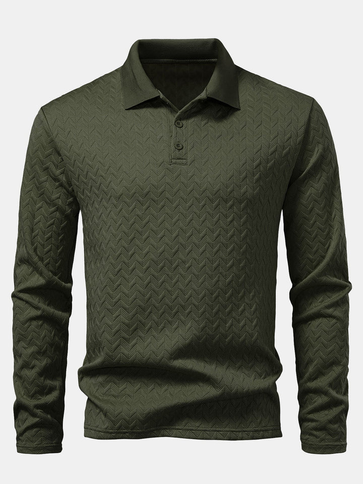 Long Sleeve Wave Jacquard Polo Shirt