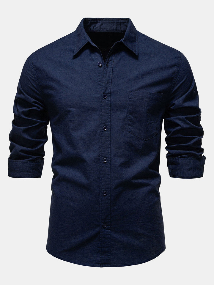 Long Sleeve Linen Cotton Blend Shirt With Pocket
