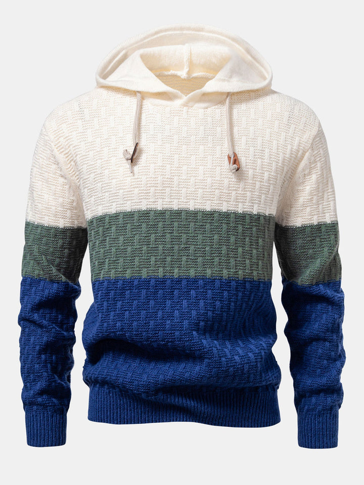 Color Block texture Hooded Sweater