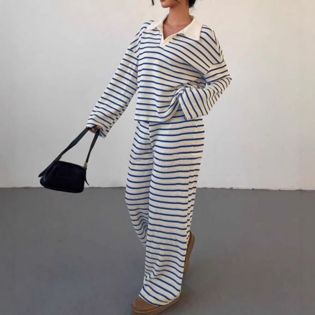 INCI™ - Casual Striped V-Neck Long Sleeve and Pants Set