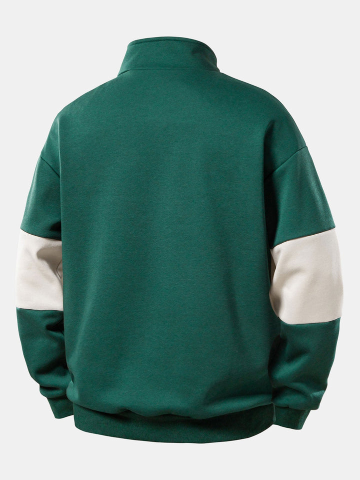 Relax Fit Contrast Color Quarter Zip Sweatshirt