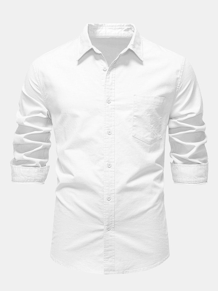 Long Sleeve Linen Cotton Blend Shirt With Pocket