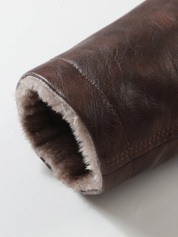 Faux Fur Lined Long Line PU Leather Coat