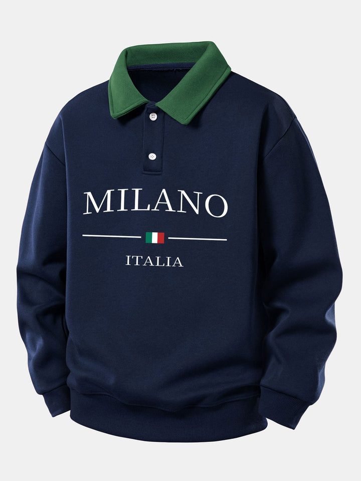 Relax Fit Milano Print Contrast Polo Sweatshirt