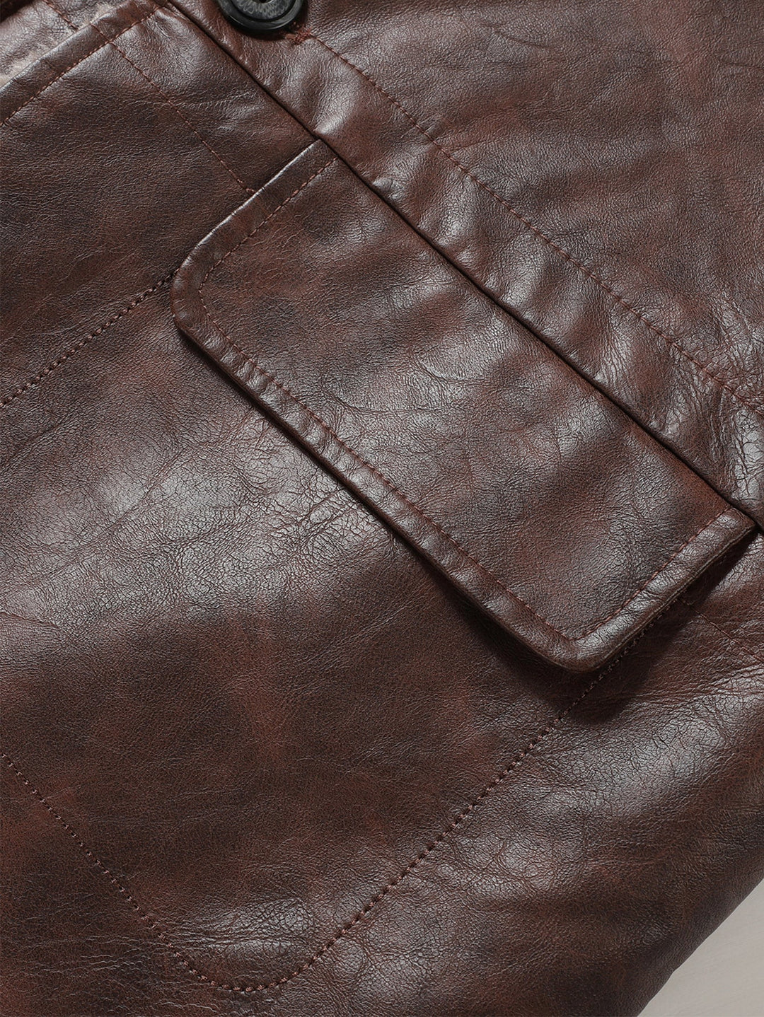 Faux Fur Lined Long Line PU Leather Coat