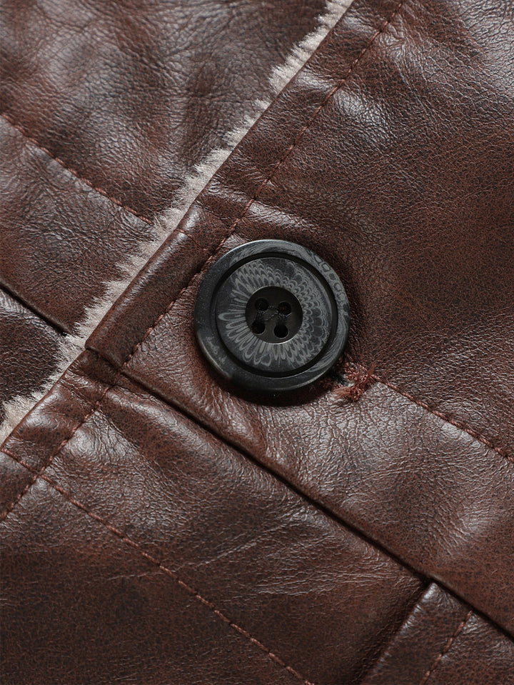 Faux Fur Lined Long Line PU Leather Coat