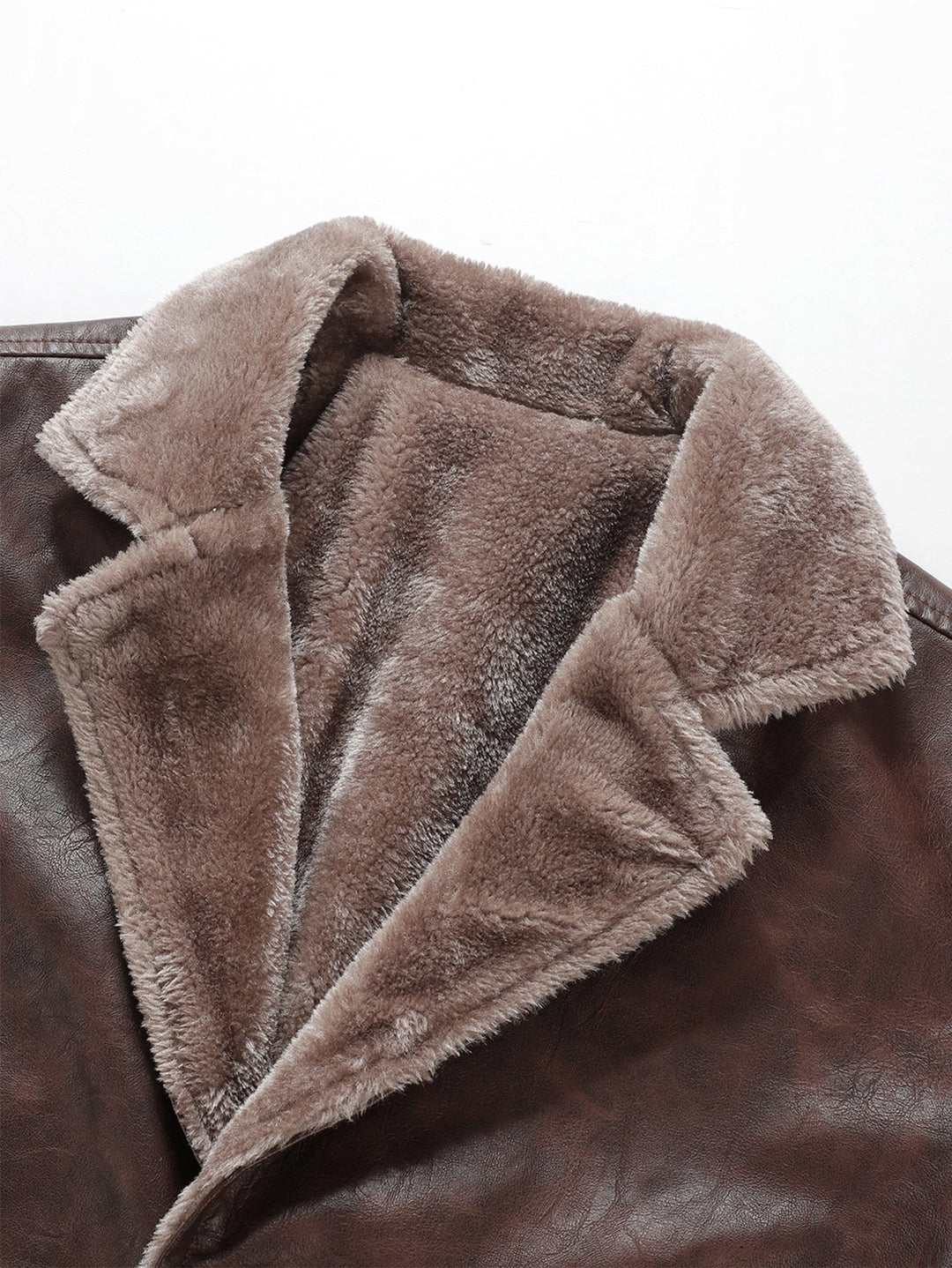 Faux Fur Lined Long Line PU Leather Coat