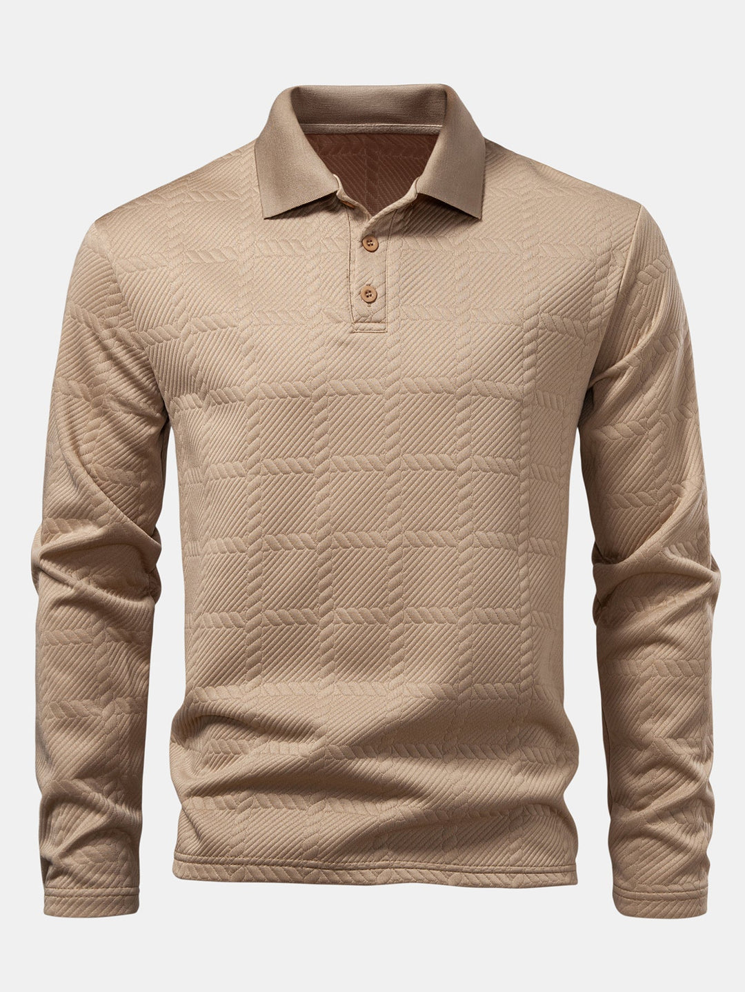 Long Sleeve Plaid Jacquard Polo Shirt