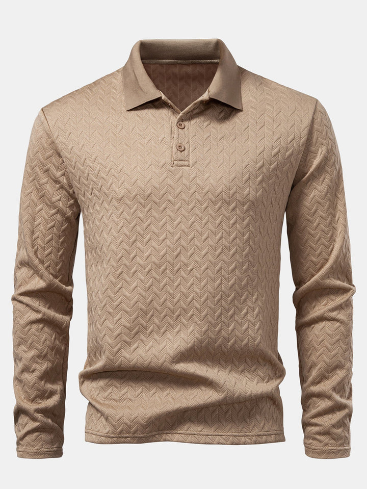 Long Sleeve Wave Jacquard Polo Shirt