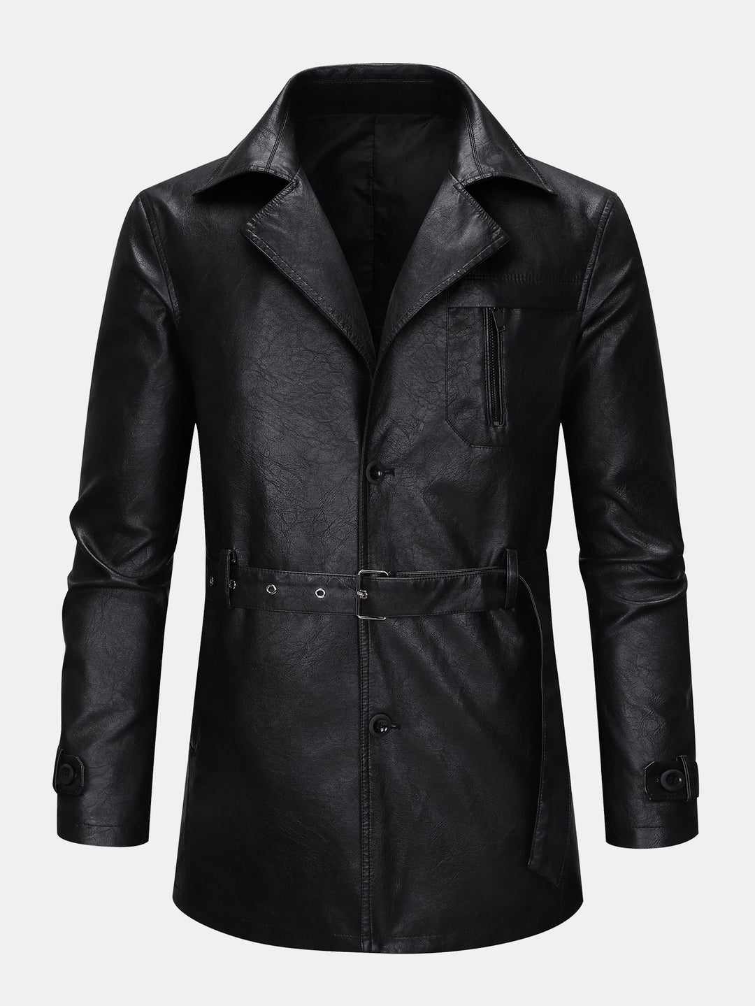 Long Line PU Leather Trench Coat