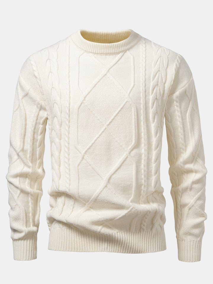 Heavyweight Twist Jacquard Crew Neck Sweater