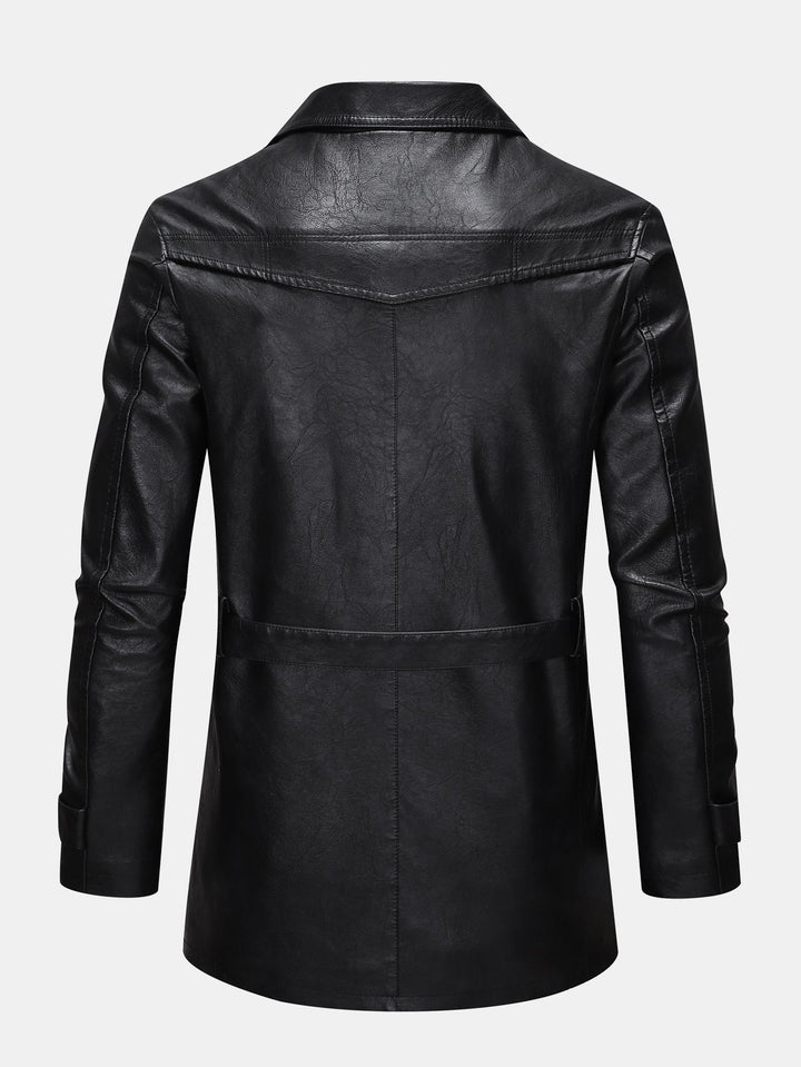 Long Line PU Leather Trench Coat