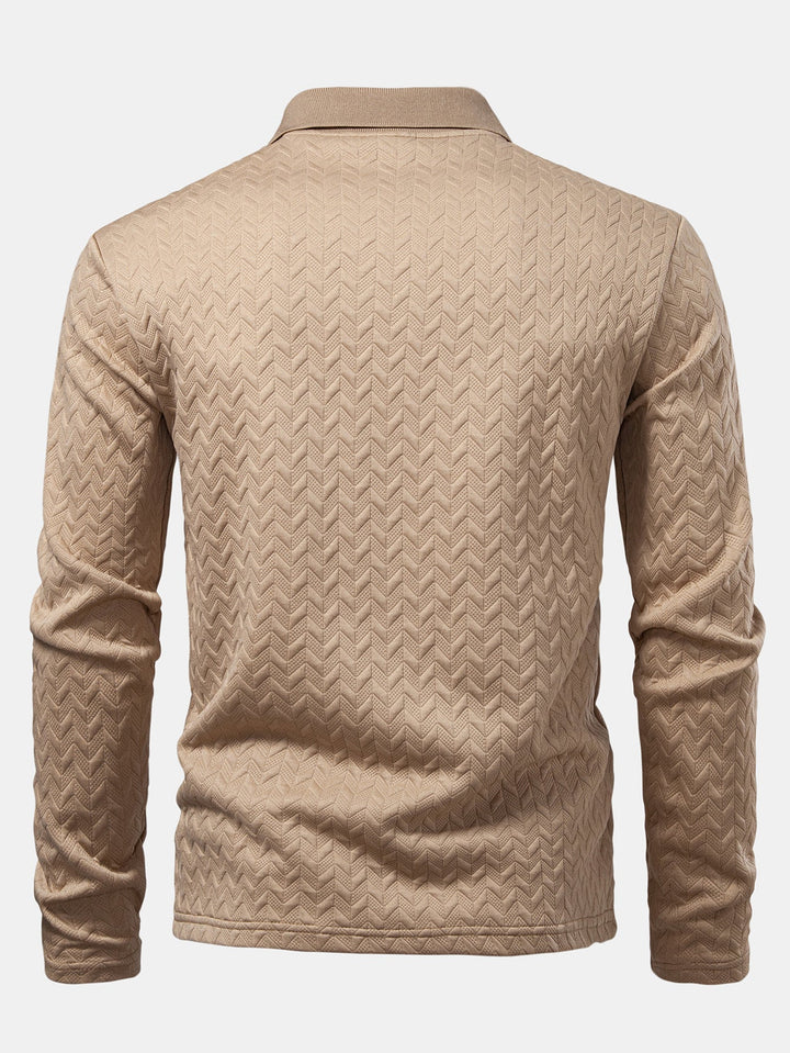 Long Sleeve Wave Jacquard Polo Shirt