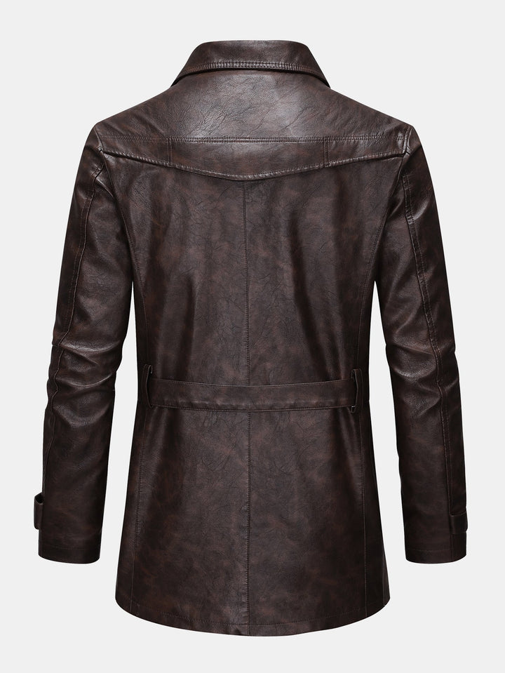 Long Line PU Leather Trench Coat
