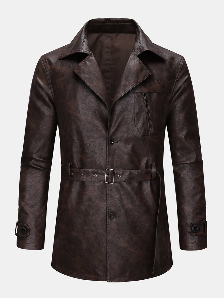 Long Line PU Leather Trench Coat