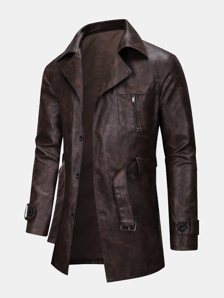 Long Line PU Leather Trench Coat