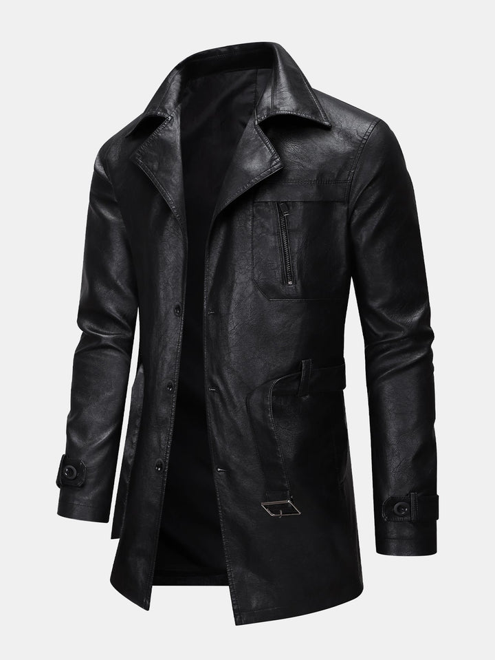 Long Line PU Leather Trench Coat