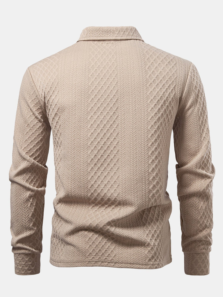 Long Sleeve Geometric Jacquard Polo Shirt