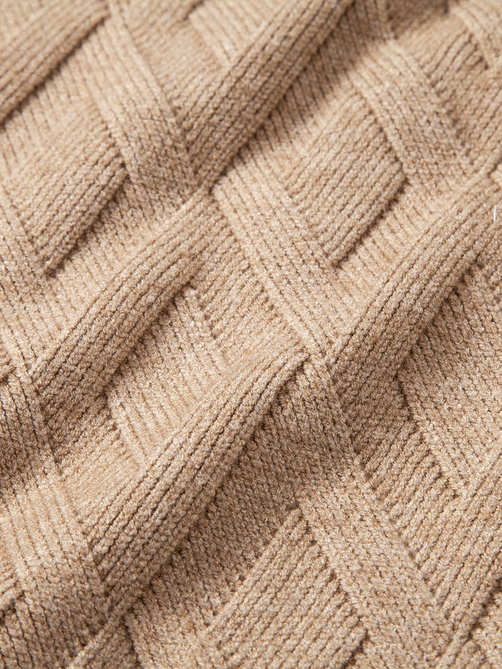 Heavyweight Geometric Jacquard Mock Neck Sweater